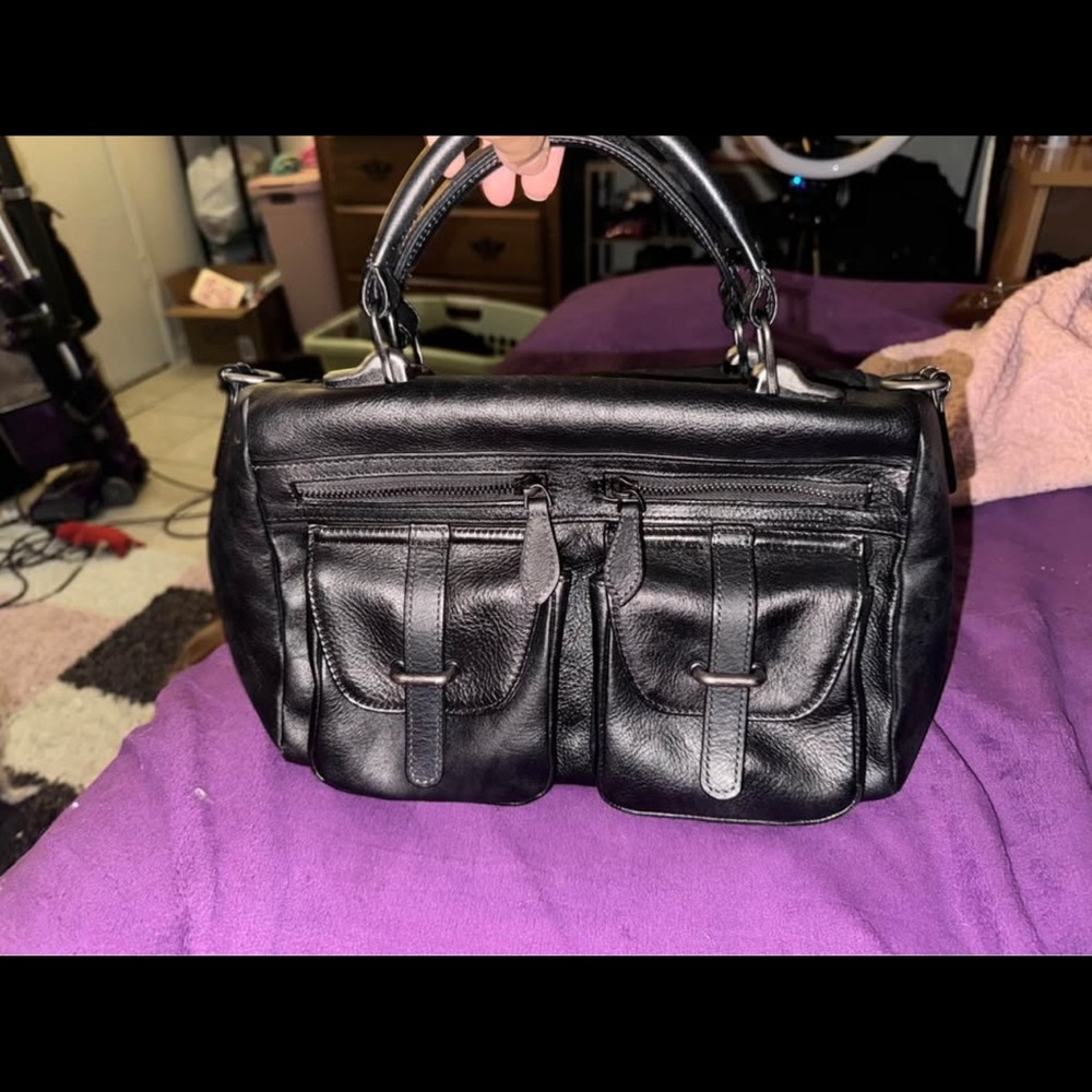 IVTG Genuine Leather Satchel Purse Black